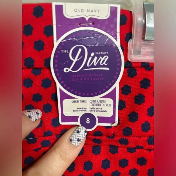 Old Navy Diva Pants Red Navy Floral Dots New NWT Size 8 Skinny Ankle Stretch - Picture 4 of 9